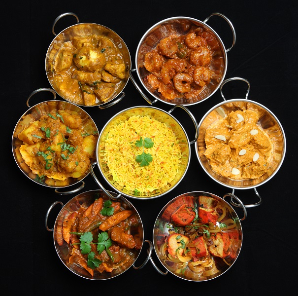 Selection of Indian curries and rice